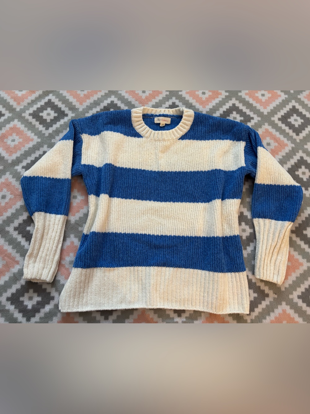 Striped Crewneck Sweater - Blue & Cream